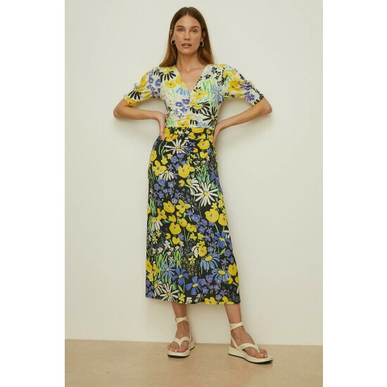 Oasis Slinky Jersey Floral Ruched Front Midi Dress For Female 7 Oasis Slinky Jersey Floral Ruched Front Midi Dress For Female - Image 5
