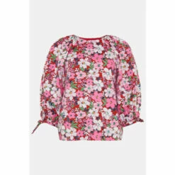 Oasis Artbox Floral Tie Cuff Top For Female -Oasis Sales Store unnamed file 2930