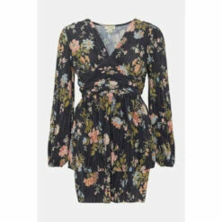 Oasis Petite Floral Metallic Plisse Tiered Mini Dress For Female -Oasis Sales Store unnamed file 2935