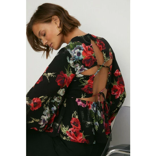 Oasis Pretty Red Floral Tie Back Detail Top For Female 3 Oasis Pretty Red Floral Tie Back Detail Top For Female