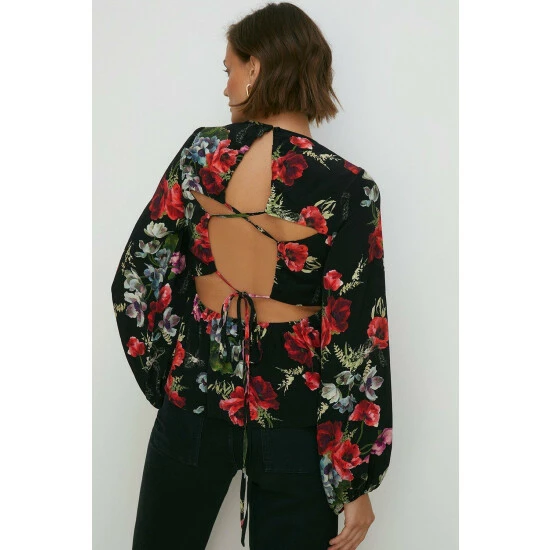 Oasis Pretty Red Floral Tie Back Detail Top For Female 5 Oasis Pretty Red Floral Tie Back Detail Top For Female - Image 3