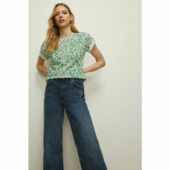 Oasis Spot Print Cotton Slub Roll Sleeve T-Shirt For Female -Oasis Sales Store unnamed file 3007