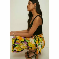 Oasis Petite Graphic Floral Tie Wrap Midi Skirt For Female