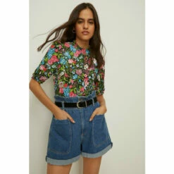 Oasis Slinky Jersey Floral Shirred Neck Top For Female
