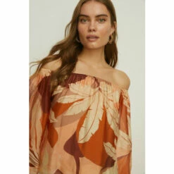 Oasis Rachel Stevens Viscose Silk Palm Print Top For Female