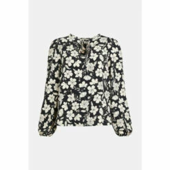Oasis Mono Floral Keyhole Blouse For Female -Oasis Sales Store unnamed file 3051