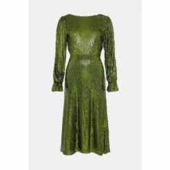 Oasis Rachel Stevens Sequin V Back Long Sleeve Midi Dress For Female -Oasis Sales Store unnamed file 3057