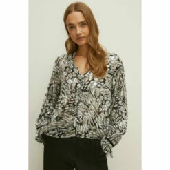 Oasis Metallic Animal Printed Velvet Trim Blouse For Female -Oasis Sales Store unnamed file 3065