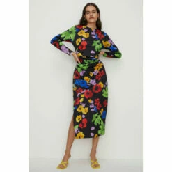 Oasis Tissue Crepe Floral Draped Split Midi Dress For Female -Oasis Sales Store unnamed file 3111