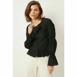 Oasis Textured Ruffle Yoke Square Neck Top For Female