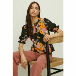 Oasis Vibrant Floral Puff Sleeve Tea Top For Female