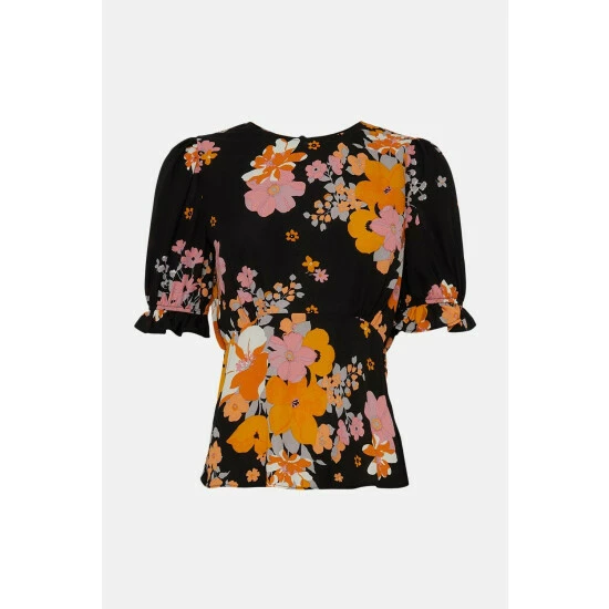 Oasis Vibrant Floral Puff Sleeve Tea Top For Female 6 Oasis Vibrant Floral Puff Sleeve Tea Top For Female - Image 4