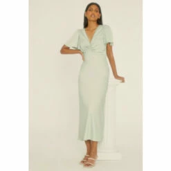 Oasis Satin Twist Front Angel Sleeve Midi Dress For Female -Oasis Sales Store unnamed file 316