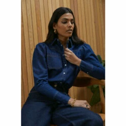 Oasis Denim Puff Sleeve Shacket For Female