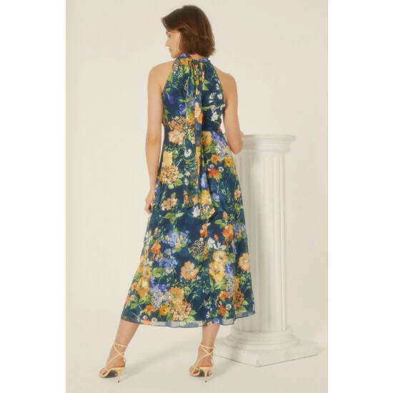 Oasis Floral Cross Neck Halter Midi Dress For Female 5 Oasis Floral Cross Neck Halter Midi Dress For Female - Image 3