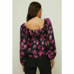 Oasis Dobby Satin Floral Tie Front Top For Female -Oasis Sales Store unnamed file 3201