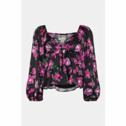 Oasis Dobby Satin Floral Tie Front Top For Female -Oasis Sales Store unnamed file 3202