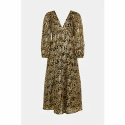 Oasis Metallic Animal Strappy Back Midi Dress For Female -Oasis Sales Store unnamed file 3228