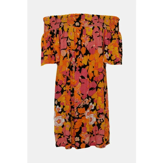 Oasis Retro Floral Bardot Dress For Female 6 Oasis Retro Floral Bardot Dress For Female - Image 4