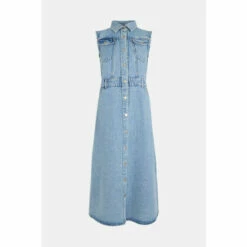 Oasis Pale Wash Sleeveless Denim Shirt Dress For Female -Oasis Sales Store unnamed file 3238