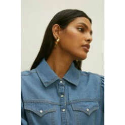 Oasis Western Puff Sleeve Chambray Shirt For Female