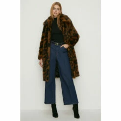 Oasis Rachel Stevens Collared Longline Animal Faux Fur Coat For Female -Oasis Sales Store unnamed file 328