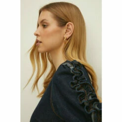 Oasis Laura Whitmore Stretch Denim Ruffle Sleeve Shift Dress For Female -Oasis Sales Store unnamed file 3302