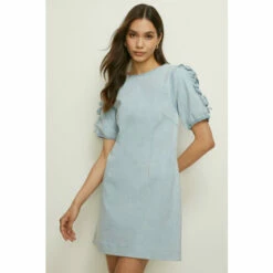 Oasis Laura Whitmore Stretch Denim Ruffle Sleeve Shift Dress For Female -Oasis Sales Store unnamed file 3303