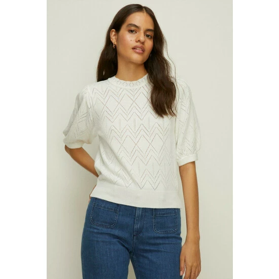 Oasis Zig Zag Pointelle Short Sleeve Knitted Jumper For Female 9 Oasis Zig Zag Pointelle Short Sleeve Knitted Jumper For Female - Image 7