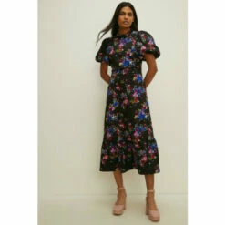 Oasis Ditsy Floral Tiered Scuba Midi Dress For Female