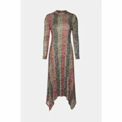 Oasis Floral Mesh Funnel Neck Asymmetric Midi Dress For Female -Oasis Sales Store unnamed file 3334