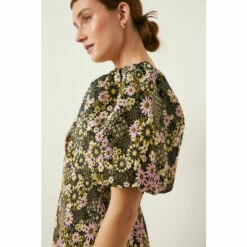Oasis Daisy Jacquard Puff Sleeve Shift Dress For Female