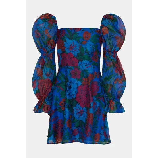 Oasis Floral Printed Square Neck Organza Dress For Female 6 Oasis Floral Printed Square Neck Organza Dress For Female - Image 4