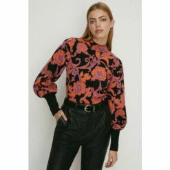 Oasis Statement Jacquard Open Back Knitted Top For Female