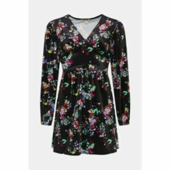 Oasis Petite Floral Velvet Empire Seam Mini Dress For Female -Oasis Sales Store unnamed file 3398