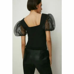 Oasis Glitter Organza Puff Sleeve Top For Female -Oasis Sales Store unnamed file 3408