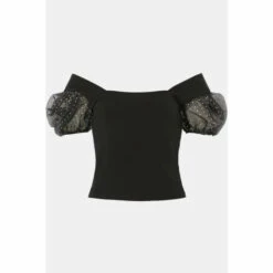 Oasis Glitter Organza Puff Sleeve Top For Female -Oasis Sales Store unnamed file 3409