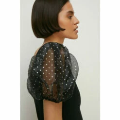 Oasis Glitter Organza Puff Sleeve Top For Female -Oasis Sales Store unnamed file 3410