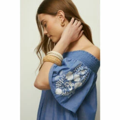 Oasis Chambray Embroidered Bardot Dress For Female -Oasis Sales Store unnamed file 3436