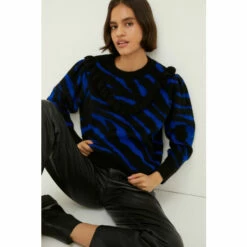 Oasis Frilly Yoke Animal Jacquard Jumper For Female