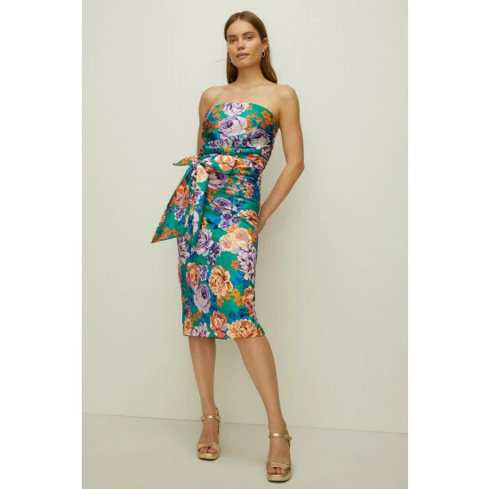 Oasis Bright Floral Bandeau Bow Midi Dress For Female 3 Oasis Bright Floral Bandeau Bow Midi Dress For Female