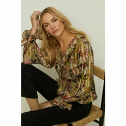 Oasis Metallic Paisley Printed Ruffle Blouse For Female -Oasis Sales Store unnamed file 3516