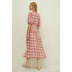Oasis Check Puff Sleeve Belted Midi Dress For Female -Oasis Sales Store unnamed file 3524