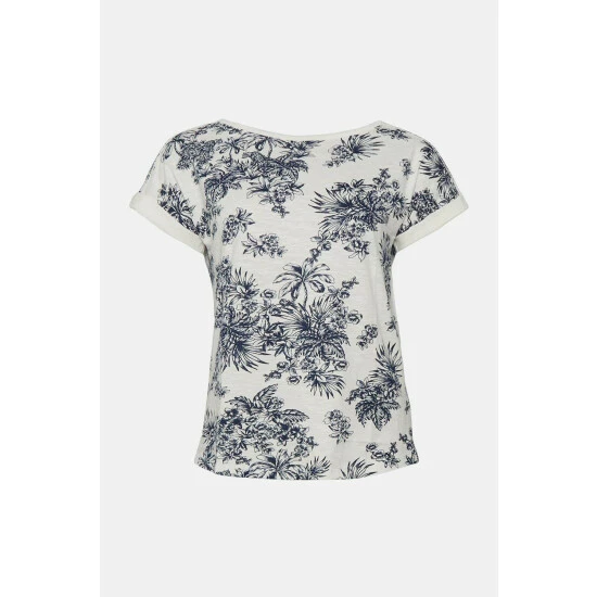 Oasis Tiger Palm Print Cotton Slub Roll Sleeve T-Shirt For Female 6 Oasis Tiger Palm Print Cotton Slub Roll Sleeve T-Shirt For Female - Image 4