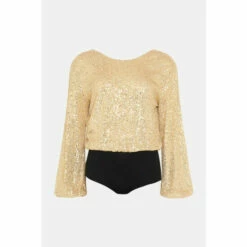 Oasis Sequin V Back Bodysuit For Female -Oasis Sales Store unnamed file 3587