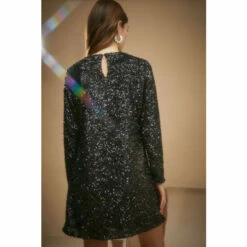 Oasis Black Textured Sequin Long Sleeve Mini Dress For Female 9 Oasis Black Textured Sequin Long Sleeve Mini Dress For Female -Oasis Sales Store unnamed file 3591
