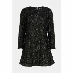 Oasis Black Textured Sequin Long Sleeve Mini Dress For Female 10 Oasis Black Textured Sequin Long Sleeve Mini Dress For Female -Oasis Sales Store unnamed file 3592