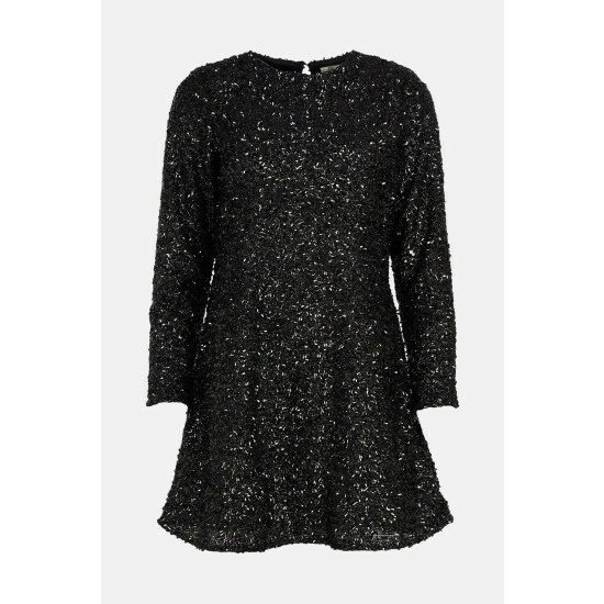 Oasis Black Textured Sequin Long Sleeve Mini Dress For Female 6 Oasis Black Textured Sequin Long Sleeve Mini Dress For Female - Image 4