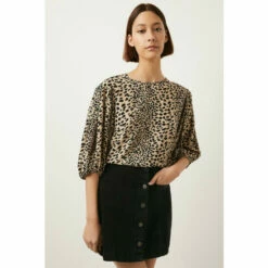 Oasis Printed 3/4 Puff Sleeve Spot Animal Top For Female -Oasis Sales Store unnamed file 3600