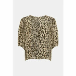 Oasis Printed 3/4 Puff Sleeve Spot Animal Top For Female -Oasis Sales Store unnamed file 3602